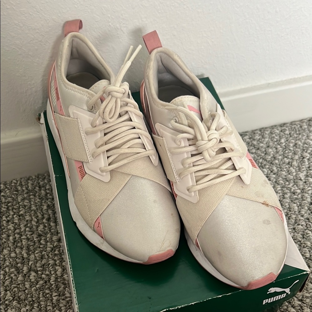 Puma Pink and Cream Sleek Sneakers